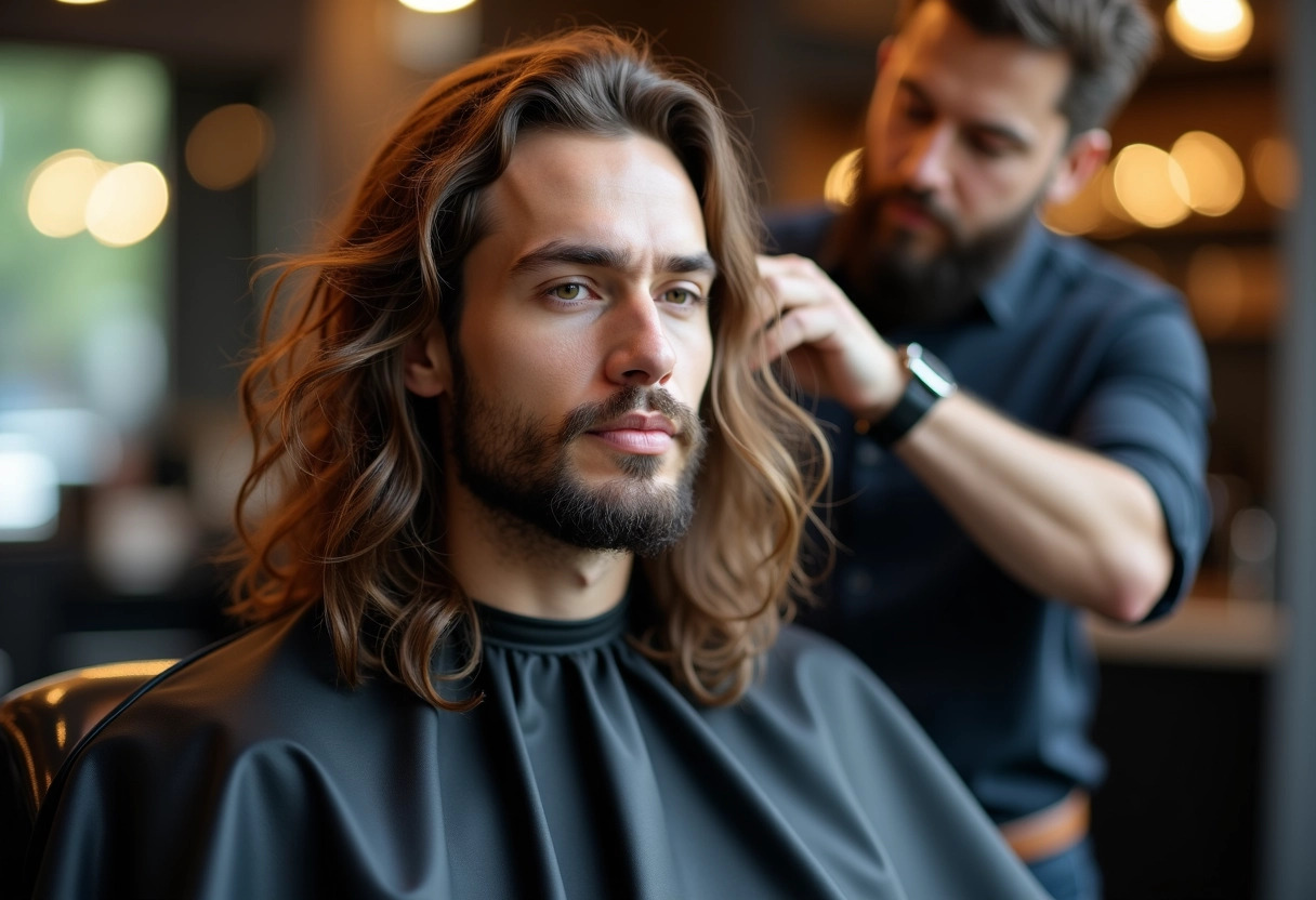 coiffure homme aux cheveux longs